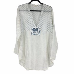 CP Shades Earth White Blue Linen Pathwork Tunic